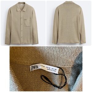 Zara Linen Blend Shirt Cardigan Men’s Size Medium Tan Button Front Chest Pocket